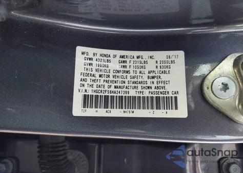 2017 Honda Accord Sport from USA, damaged, VIN 1HGCR2F56HA247399
